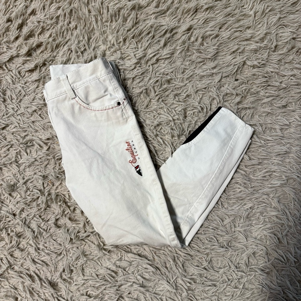 Girl’s Size 8/9 White Equiline Knee Patch Horseback Riding Breeches. Good Cond.
